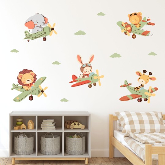Παιδικά αυτοκόλλητα τοίχου Ζωάκια με αεροπλάνα 1278753