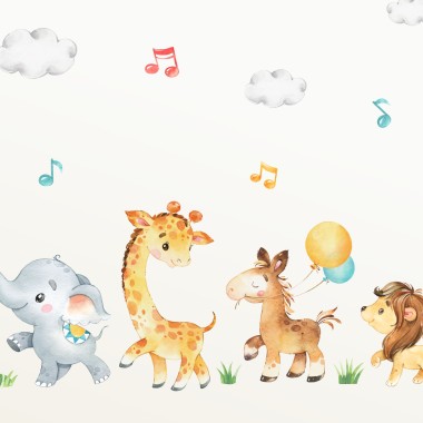 Χαριτωμένη ορχήστρα με χαρούμενα ζωάκια, παιδικά αυτοκόλλητα τοίχουιδανικό για μικρές ηλικίες. 2
