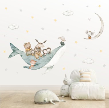 Αυτοκόλλητα τοίχου παιδικά Φάλαινα με ζωάκια 1278230 2