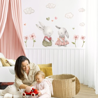 Αυτοκόλλητα τοίχου παιδικά - Κουνελακια με λουλούδια 1278714 2