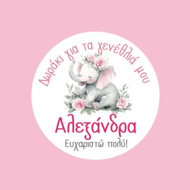 Αυτοκόλλητες ετικέτες γενεθλίων με ελεφαντάκι & όνομα 51041