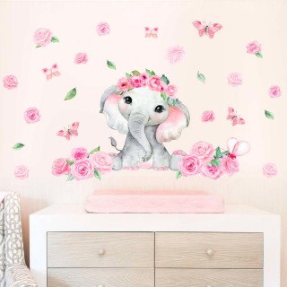 Watercolor Cute Elephant with Flowers 127877